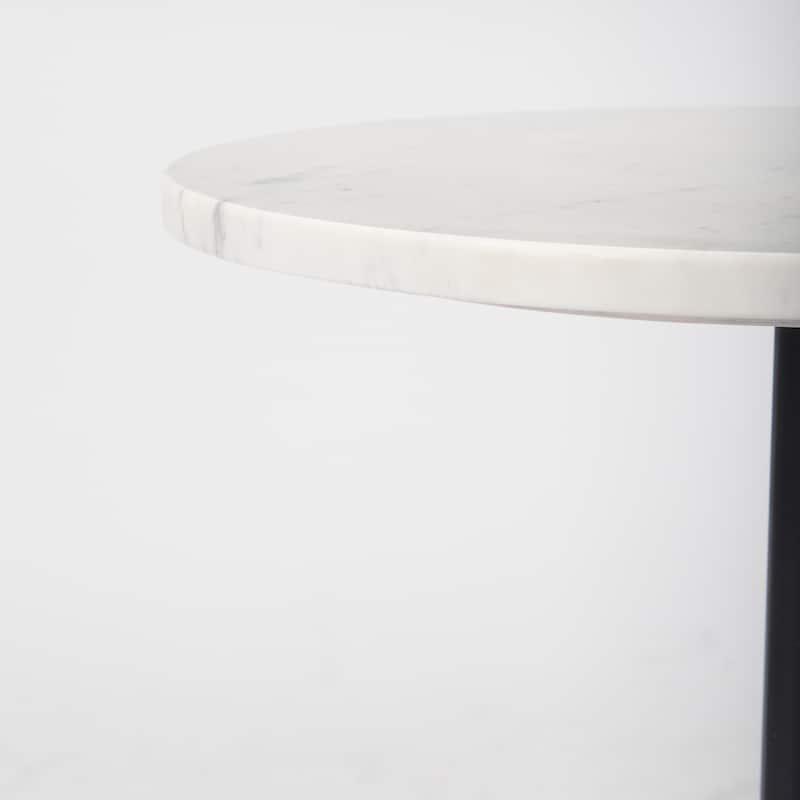 Maxwell White Marble and Light Brown Solid Wood Side Table