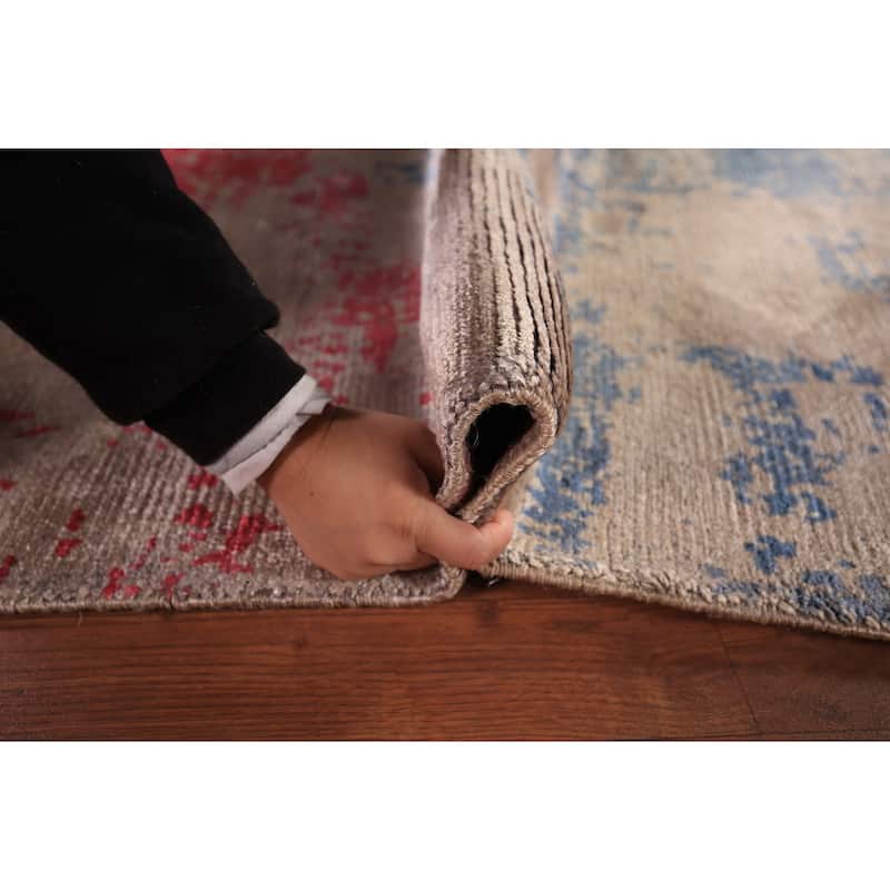 Contemporary Indian Area Rug Handmade Abstract Wool Carpet - 6'7" x 9'8"