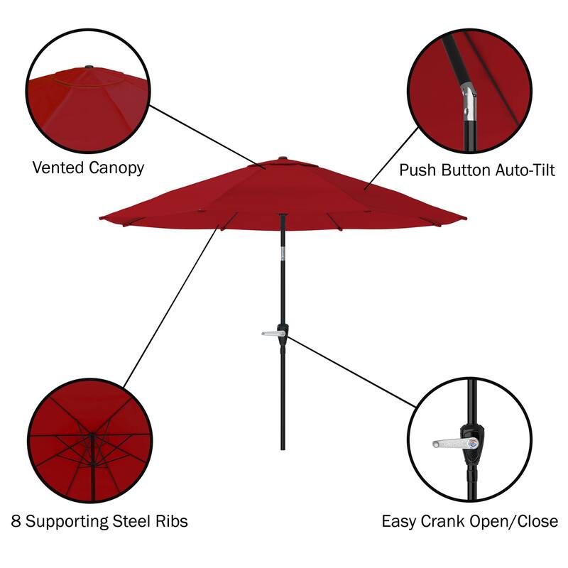 Pure Garden 10ft Aluminum Easy Crank Patio Umbrella with Auto Tilt Red