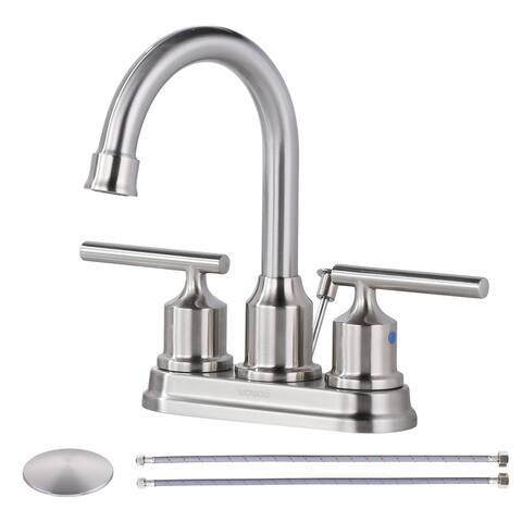 WOWOW 4 in. Centerset Double Handle Bathroom Faucet with Drain Kit Included