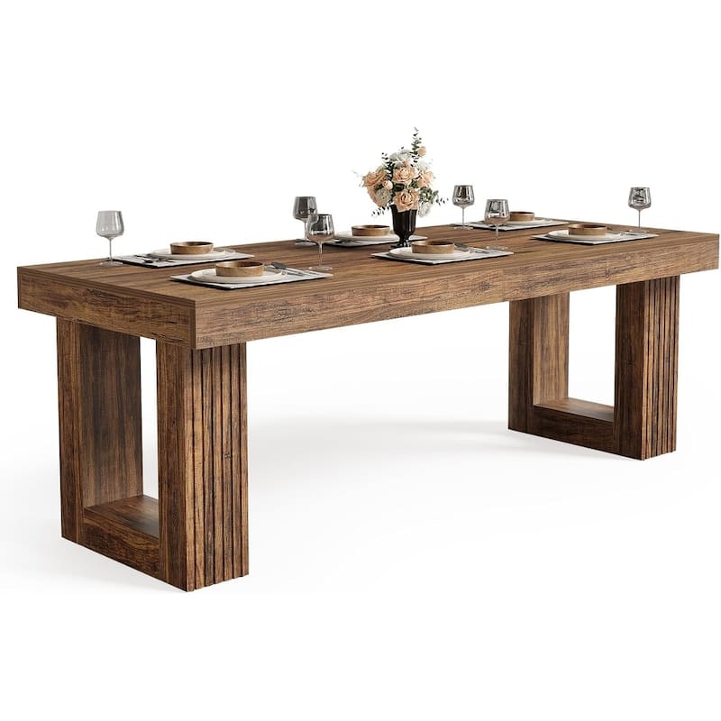 86.6 Inches Extra Long Dining Table with Sturdy Legs for 2-6 People, Farmhouse Rectangular Wooden Dinner Table