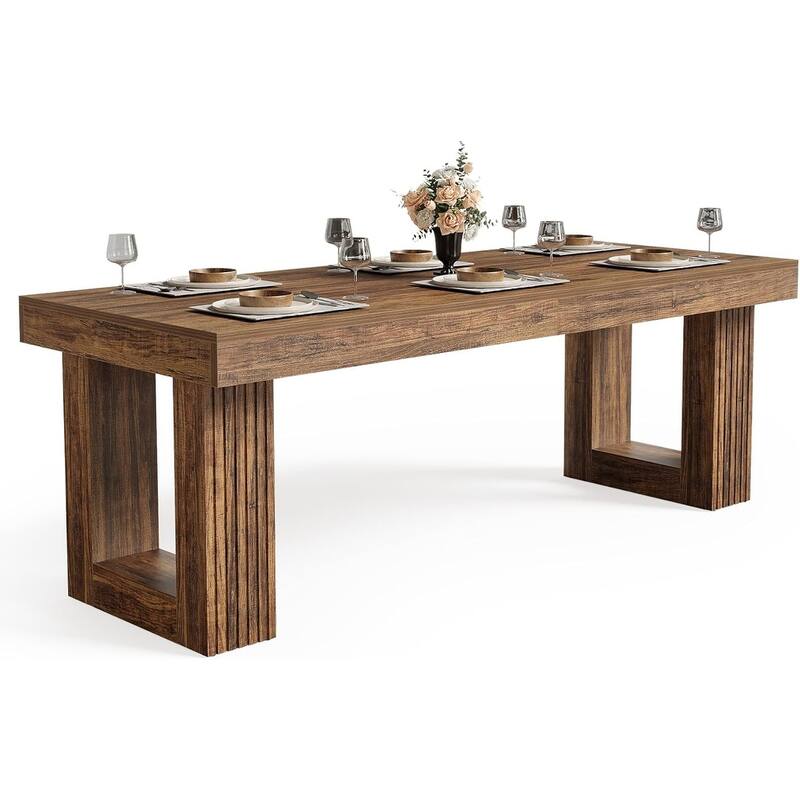 86.6 Inches Farmhouse Extra Long Dining Table with Sturdy Legs for 2-6 People, Rectangular Wooden Kitchen Table