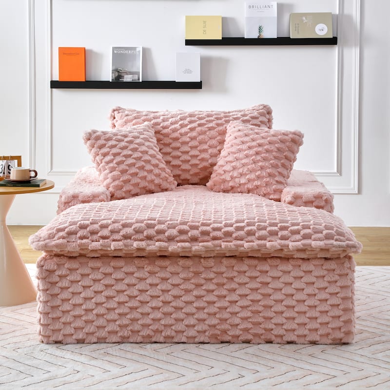 Versatile Chaise Lounge Couch Floor Standing Sofa Chair Turtle Fleece Single Accent Chiar with Pillows and Streamlined Armrests
