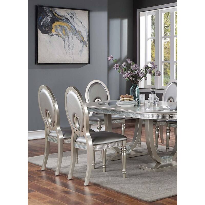 Set of 2pc Side Chairs Dining Room Furniture - Silver