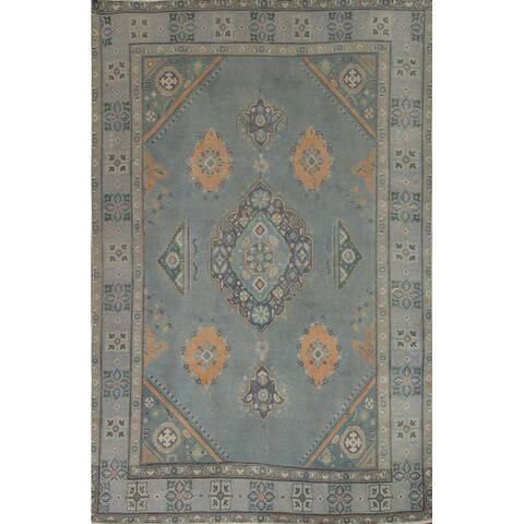 Light Blue Over-Dyed Tabriz Persian Vintage Rug Handmade Wool Carpet - 8'1" x 11'0"