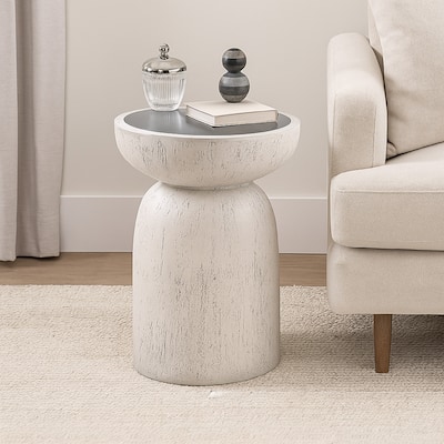 Elyana Accent Table, Sculpted Natural Gray Cement, Round 14 Inch Top