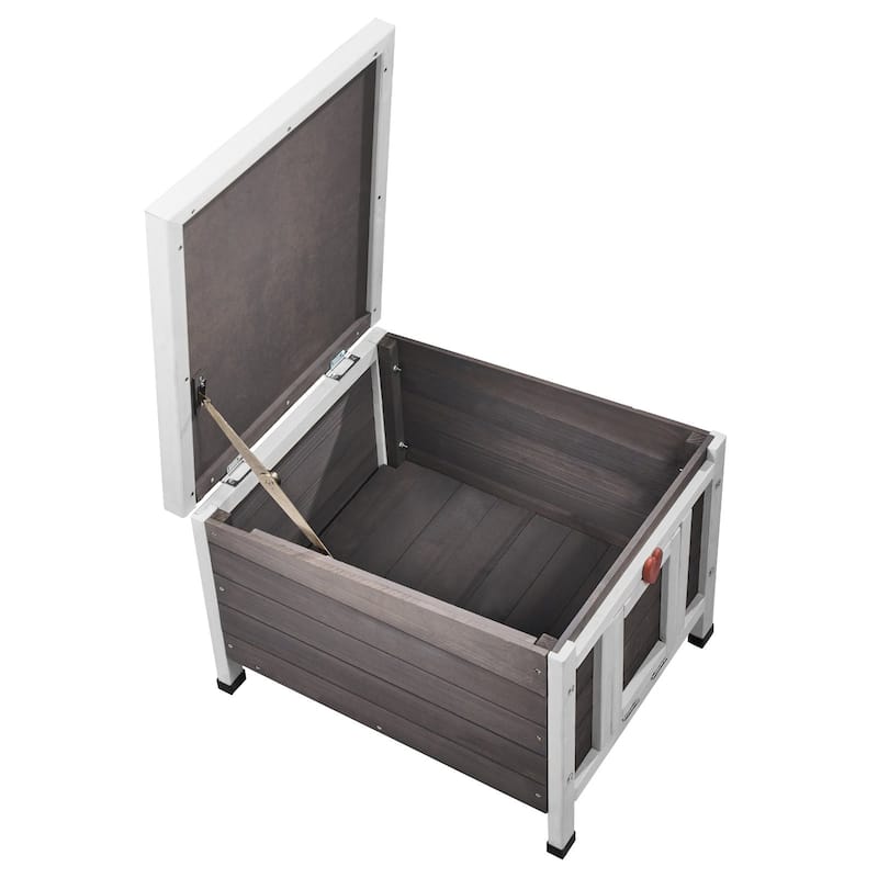 Grey Wooden Outdoor Cat House with Asphalt Openable Roof and Removable PVC Door - 21” x 17’ x 17”