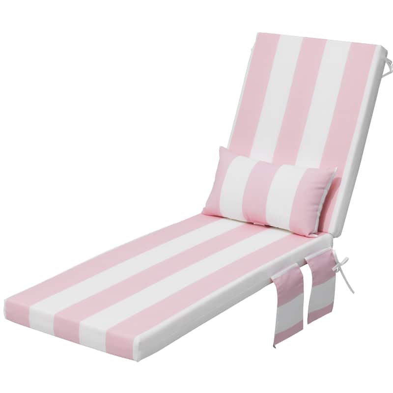 Outdoor Lounge Chair Cushions Patio Chaise Lounge Chair Seat Cushion with Pillow - 80 inches long - Pink&White - 1PC