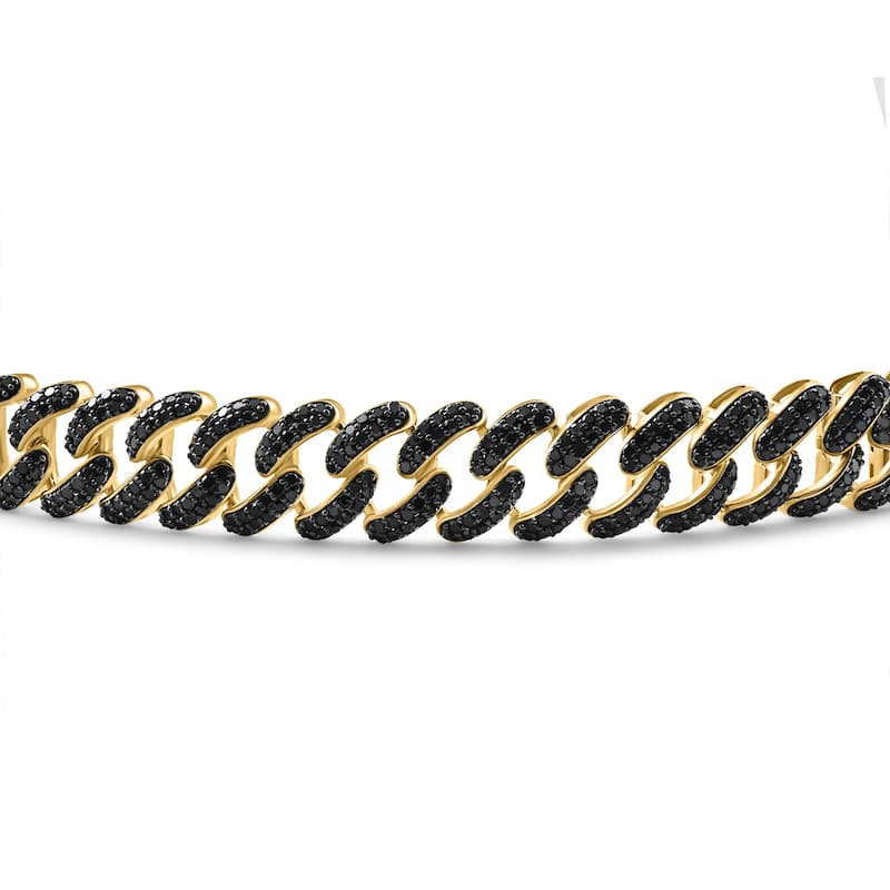 Bliss Diamond 10.91Ct Black Diamond Men's 14mm Cuban Link Bracelet 52 Gram Yellow Gold 8.5"