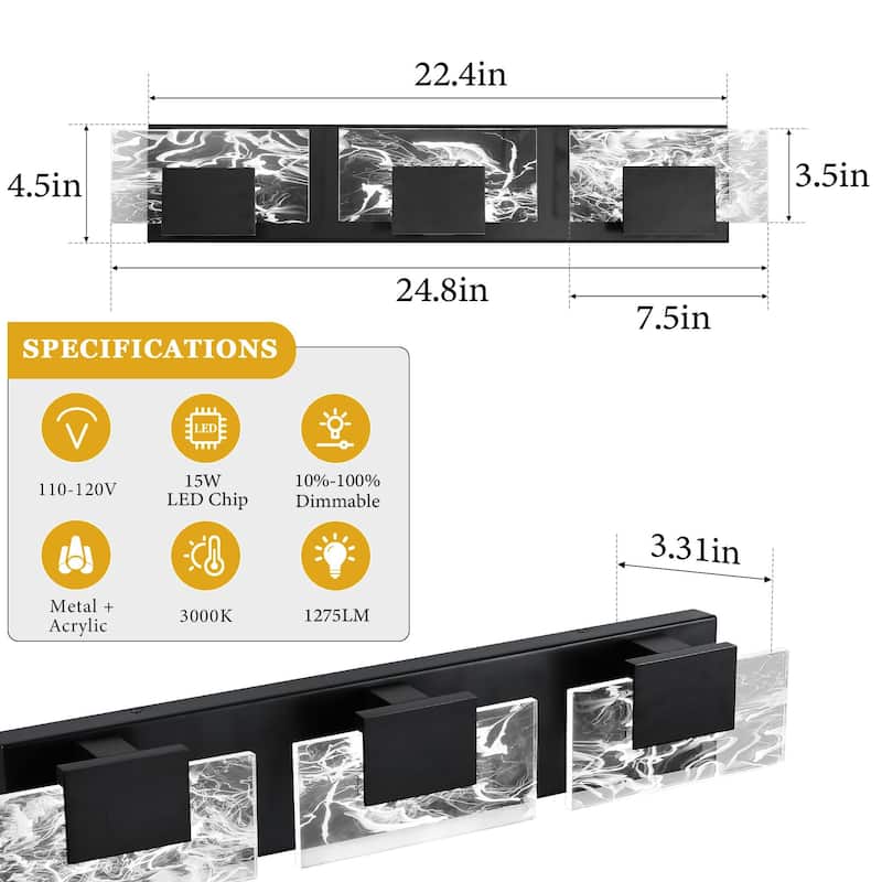 Modern Bathroom Vanity Light LED Dimmable Wall Sconce with UL Certified - 16 inches and above