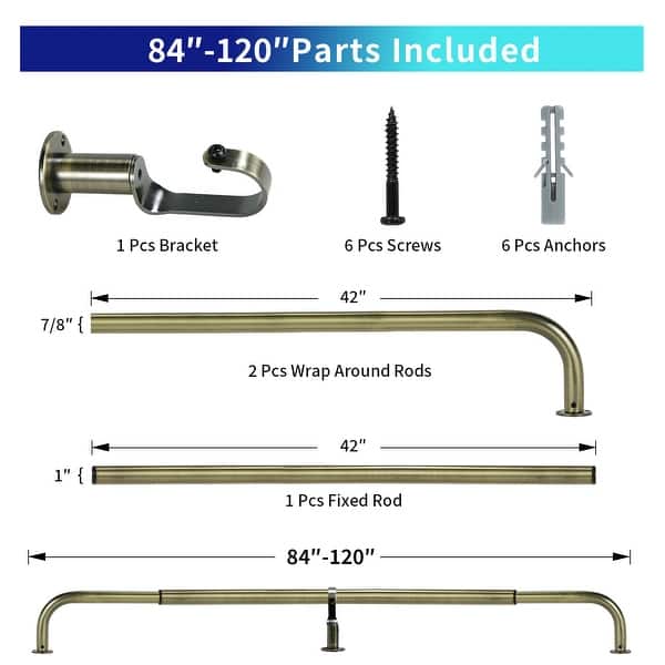 dimension image slide 10 of 25, Energy-saving Wraparound Adjustable French Blackout Curtain Rod Set