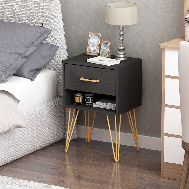 1-Drawer Nightstand With One-Open Shelf - Black