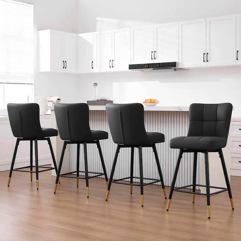 Faux Leather Swivel Counter Height Barstools Set of 2 with High Back - 38.98"H x 17.72"W x 21.26"D