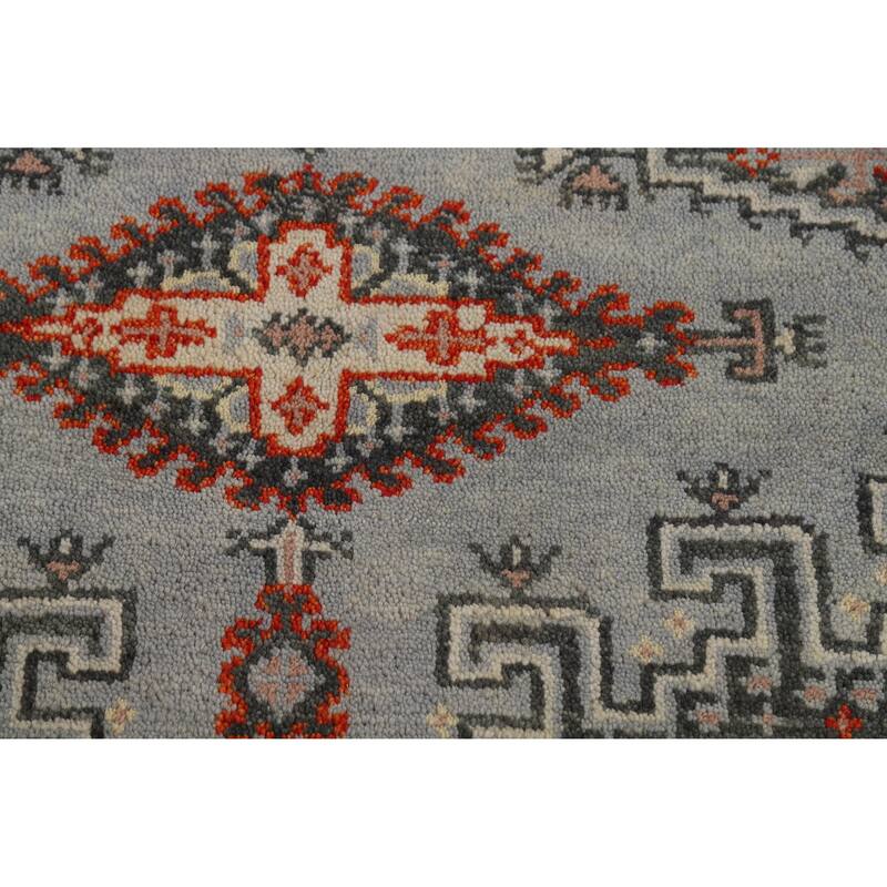 Hand Knotted Oriental 100% Wool Carpet Traditional Geometric Greys & Charcoal Viss Area Rug - 6' 0'' X 4' 0''