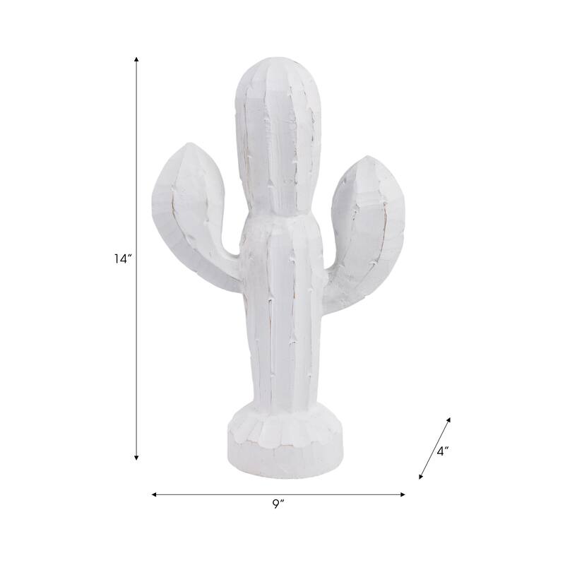 Wood Figurine Cactus Handcarved Accent Modern Decorative Sculpture