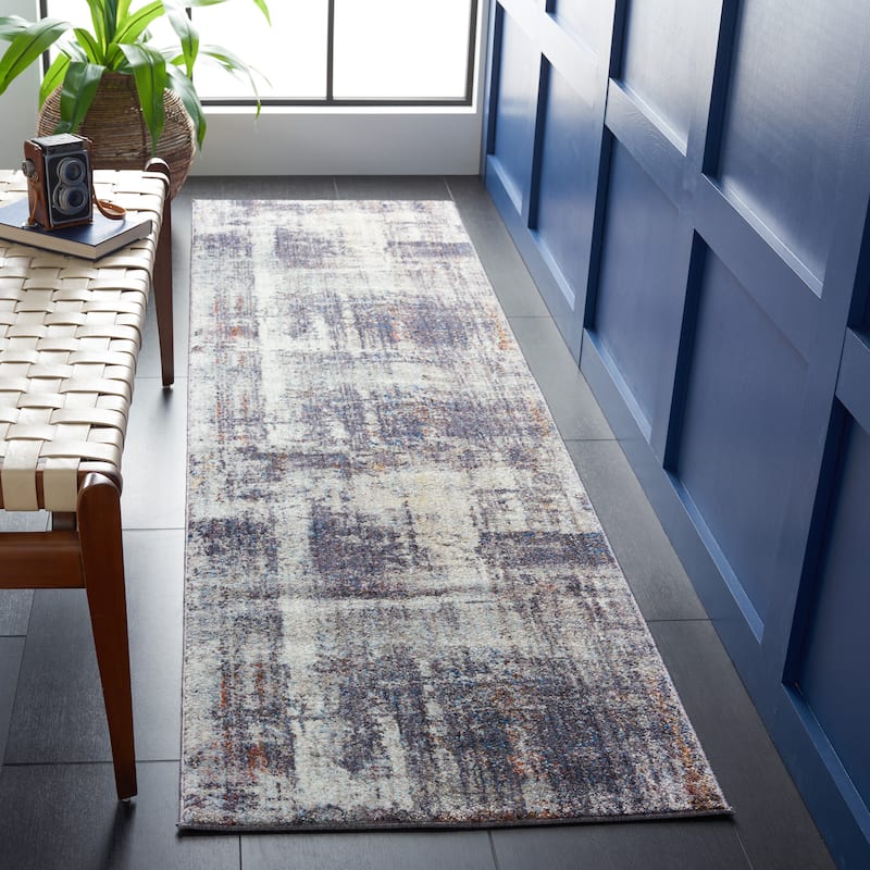 SAFAVIEH Monray Edra Modern Abstract Polyester Rug - 2'3" x 8' Runner - Charcoal/Ivory