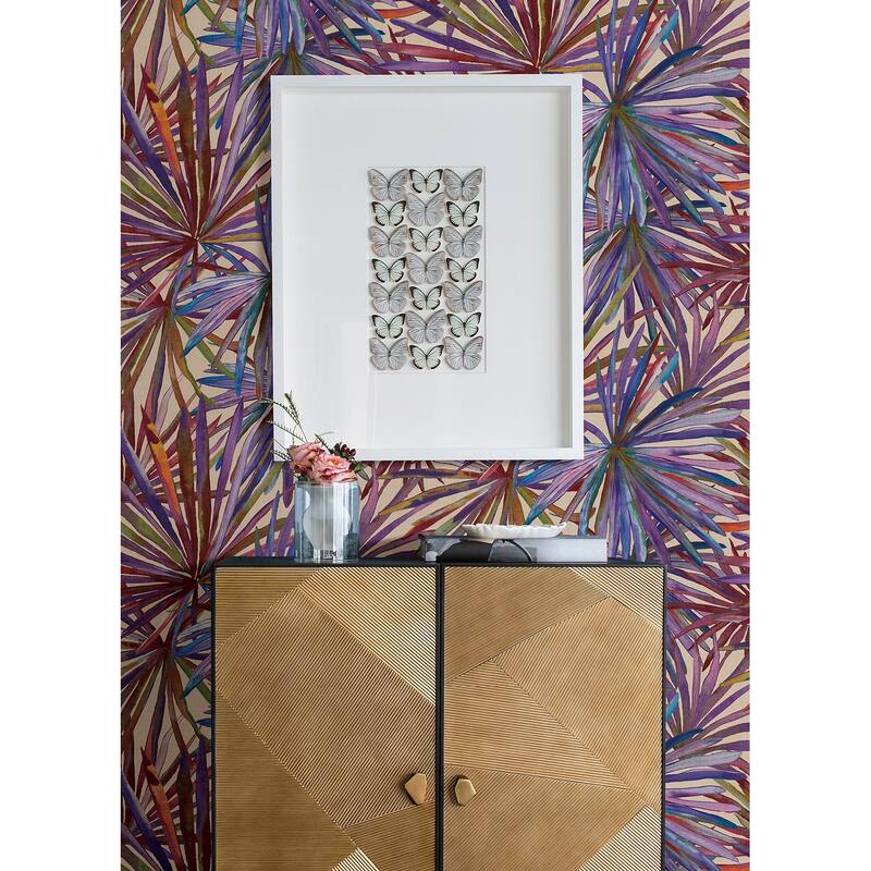 A-Street Prints Corifa Purple Palm Leaf Wallpaper