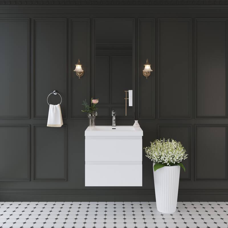 Modern Wall-Mounted Bathroom Vanity with White Solid Surface Top - 23.62'' x 19.69'' x 22.44'' - White
