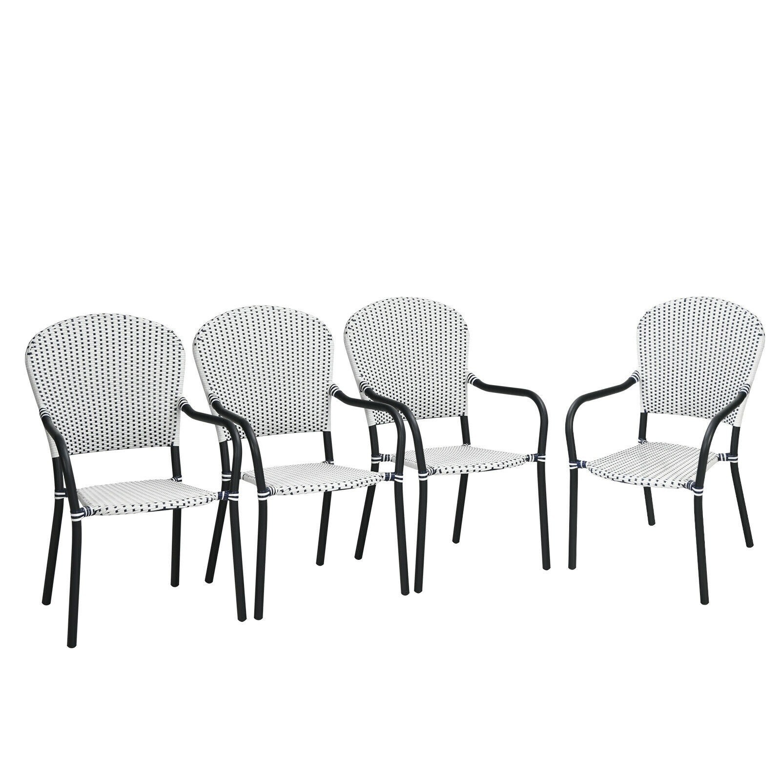 Set Of 4 Patio Rattan Stackable Dining Chair With Armrest For Garden 24" X 22.5" X 36" (l X W X H)