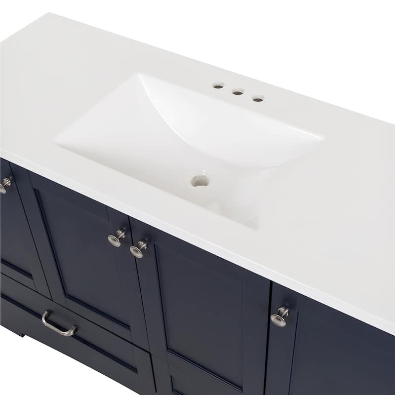Spring Mill Cabinets Emlyn 48.5" Bathroom Vanity With Shelves, Drawers, and White Sink Top