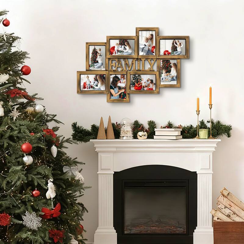 Holaura Family 8 Opening Family Picture Frames Collage Wall Decor for 4x6 Pictures Blacke - Gold