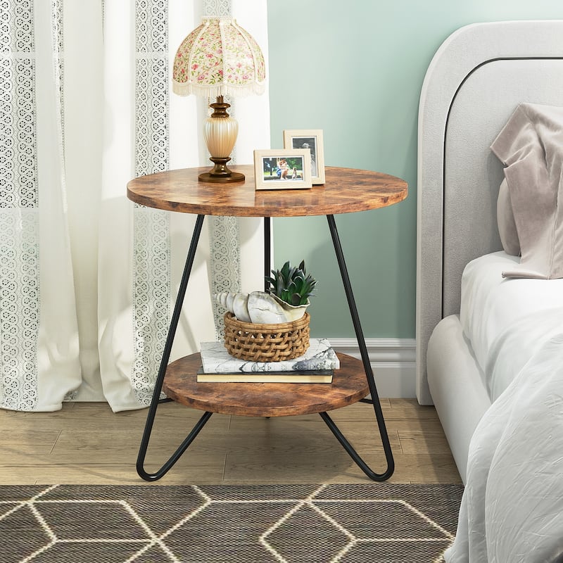 Marble Gold End Table Side Table with Shelves