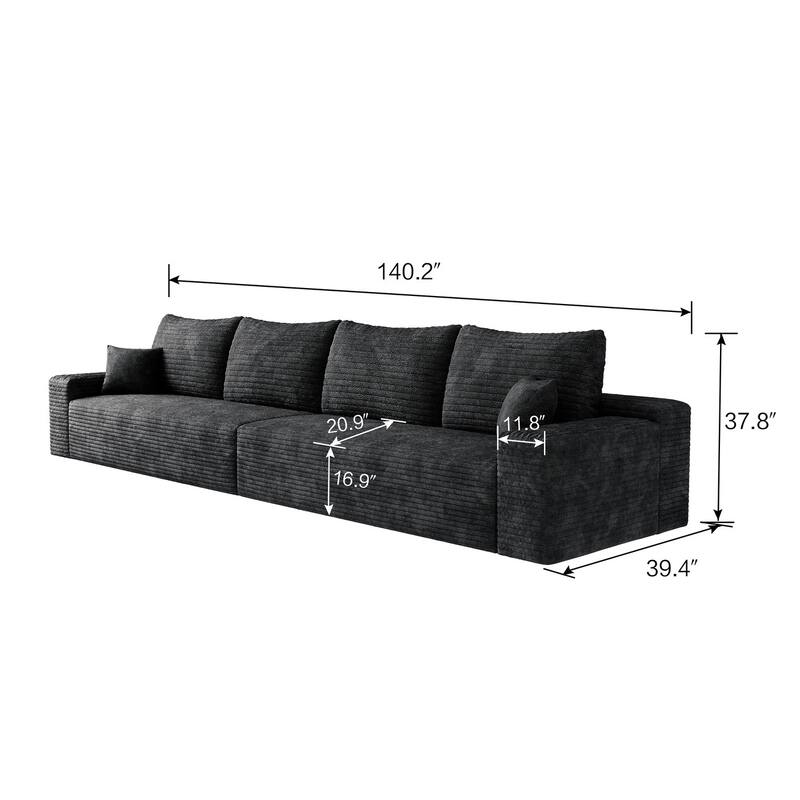140-in Casual Black 4 -seater Reclining Sectional - 8' x 10'
