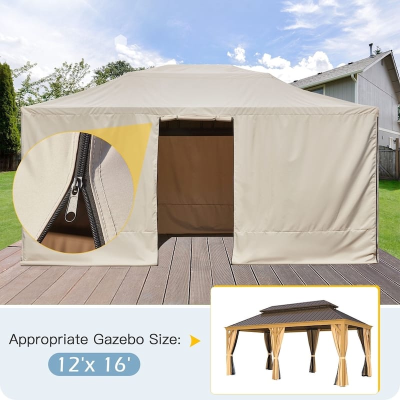 Winter Gazebo Cover with Sidewalls, Waterproof Outdoor Enclosure for Hardtop Gazebos, Beige