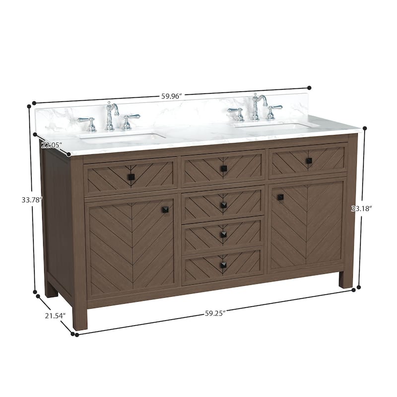 60-inch Modern Double Bathroom Vanity Crafted with Solid Wood Frame