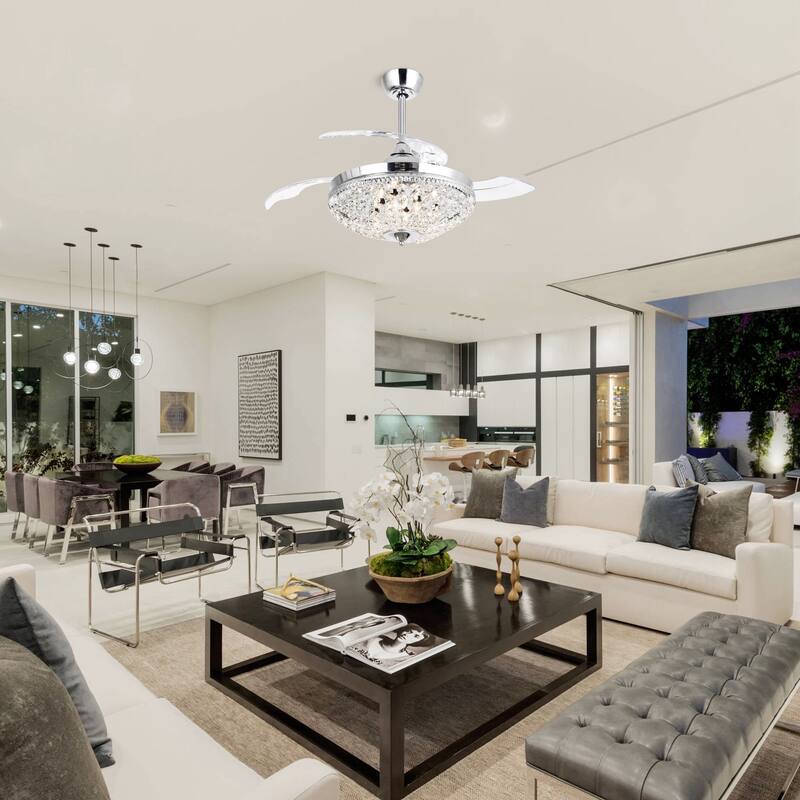 21-in Chrome Modern Retractable Bladeless Chandelier Ceiling Fan with Light Kit and Remote
