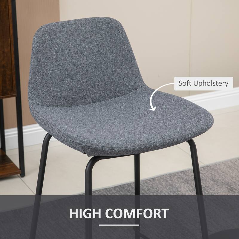 HOMCOM 29.5" Seat Height Bar Stools Set of 2, Upholstered Bar Chairs, Armless Barstools with Back, Steel Legs