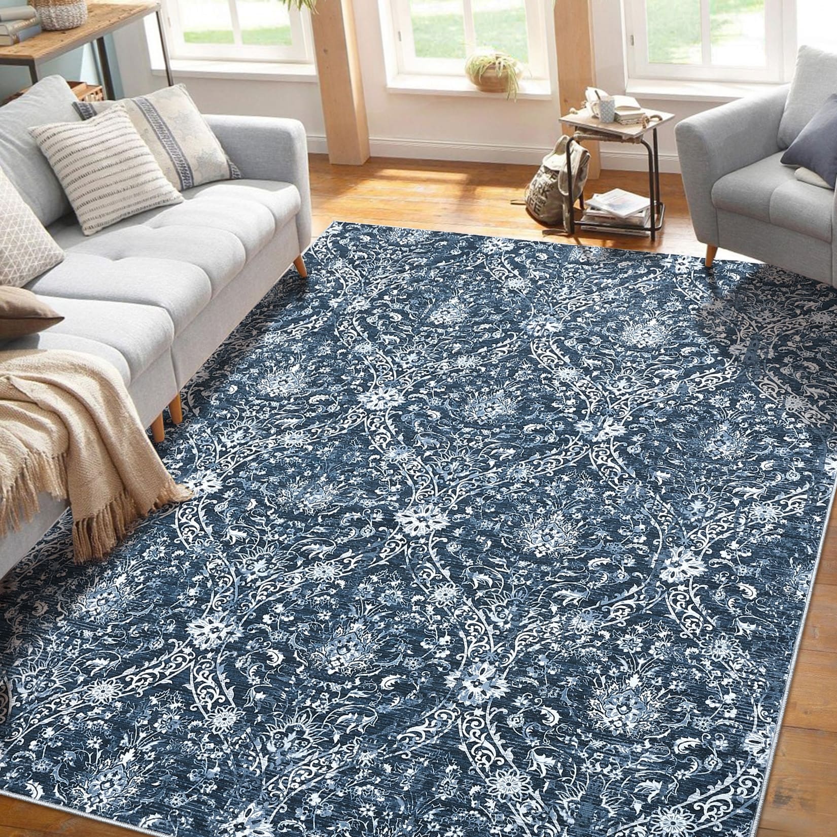 Garvee Vintage Area Rug Soft Non-Slip Floral Print Rug
