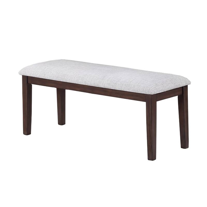 Dining Bench, White Fabric Walnut Brown Rubberwood, 46 Inch Foam Seat