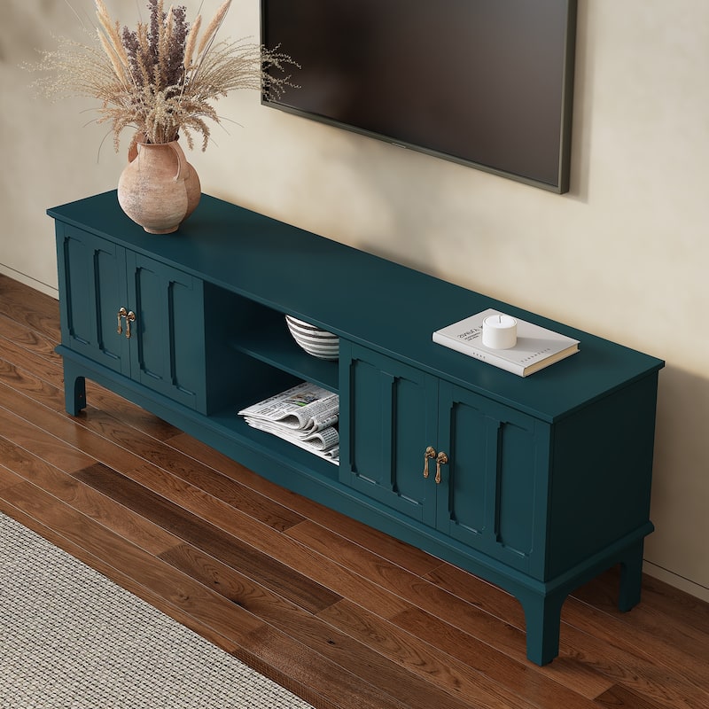 67" Mid-Century Modern TV Stand with Storage Cabinets & Open Shelves
