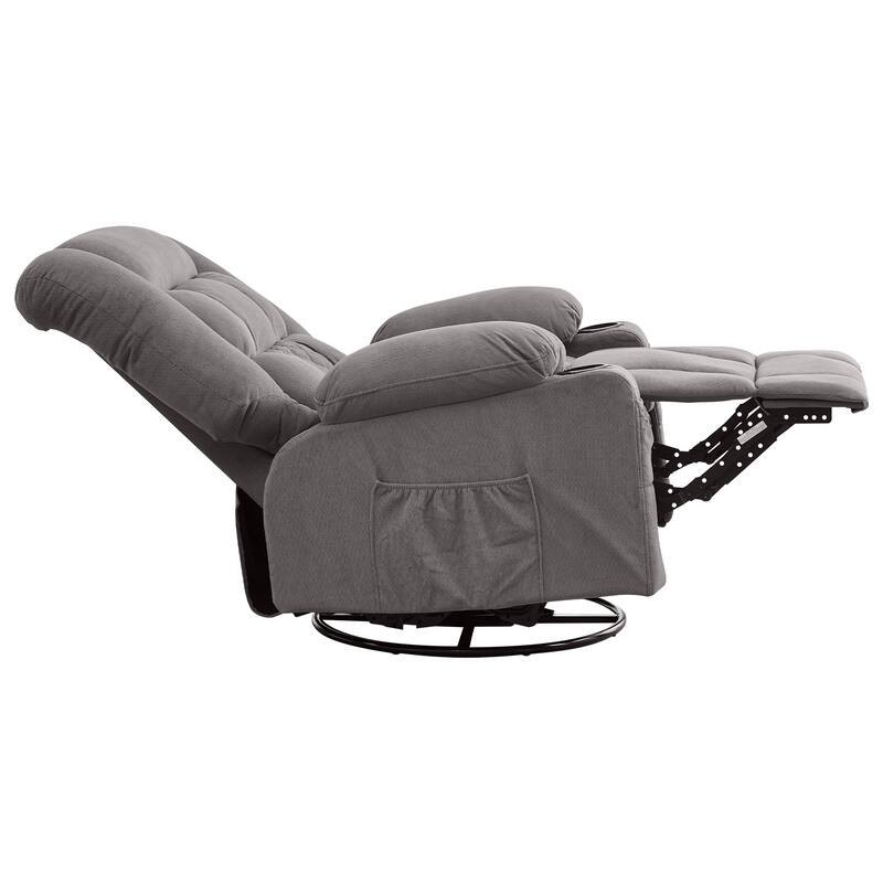 Oversized Swivel Recliner Chair with 4-Point 3D Kneading Massage and Heat, Single Sofa Chair with 2 Cup Holders & USB Port