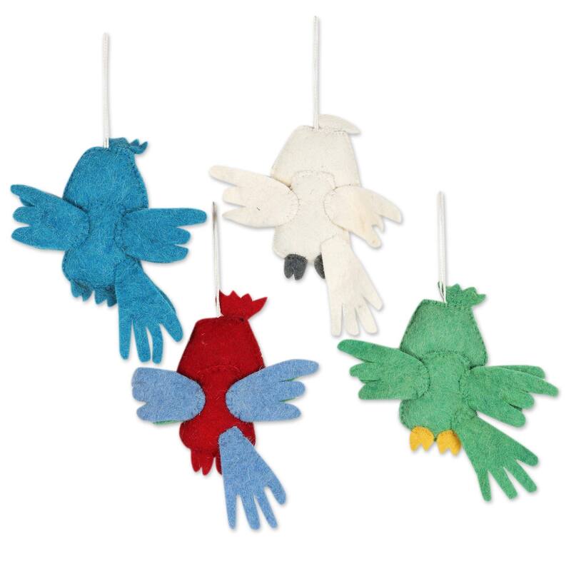 Novica Handmade Feathered Friends Wool Felt Ornaments (Set Of 4)