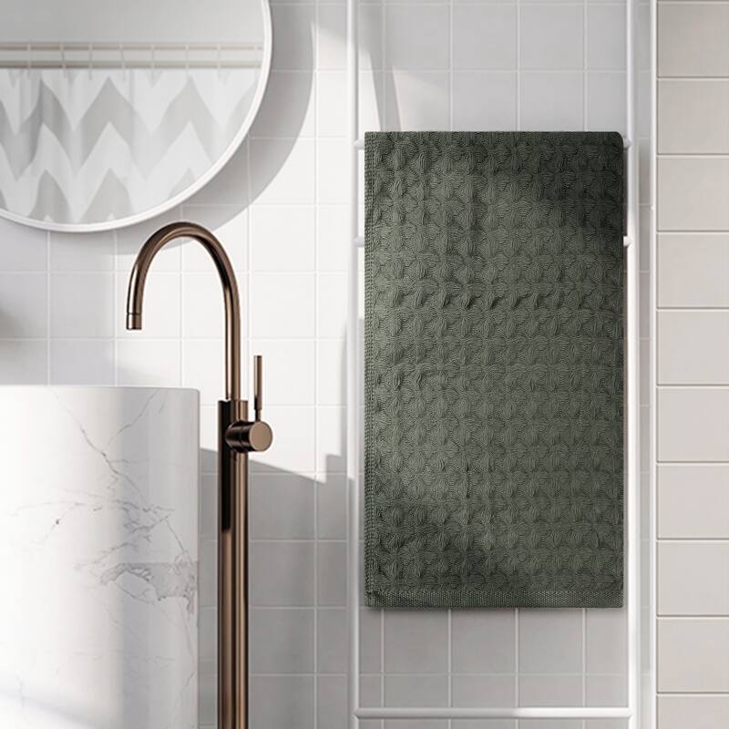 100% Cotton Home Soft Highly Absorbent Hand Towels 14 x 32 Inches, Waffle Weave Towel Sets - Dark Grey