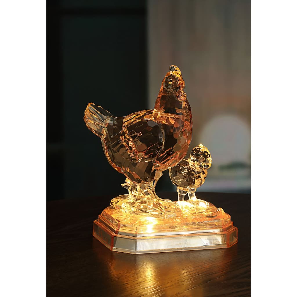 LED Lighted Amber Hen with Chick Decoration - 6" - Set of 4