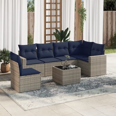 vidaXL Patio Sofa Set with Cushions Outdoor Conversation Furniture Poly Rattan - 25.8" x 24.4" x 27.2"