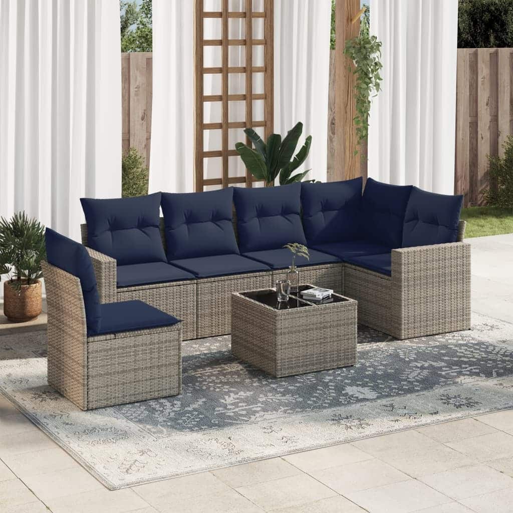 vidaXL Patio Sofa Set with Cushions Outdoor Conversation Furniture Poly Rattan - 25.8" x 24.4" x 27.2"