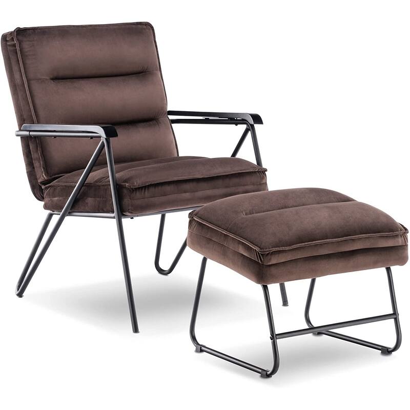 MCombo Tufted Velvet and Iron Club Chair with Ottoman