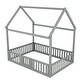 preview thumbnail 10 of 22, Full Size Solid Pine Wood House-Shaped Design Kids Bed Frame with Fence, Door and Distressed Washed Finish for Bedroom, Grey