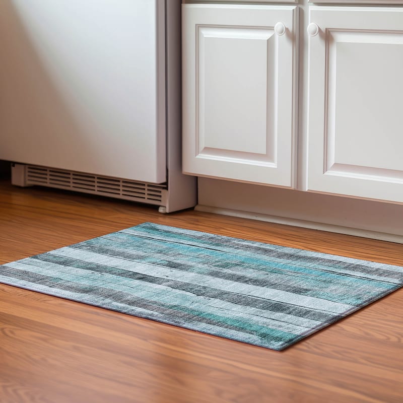 Premium Washable Super Soft Modern Stripe Mayfield Rug - Teal - 1'8" x 2'6"