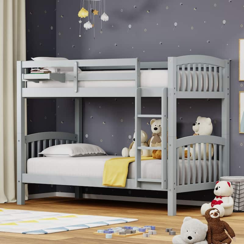 Arca Wood Twin Over Twin Bunk Bed and Hanging Nightstand - Grey