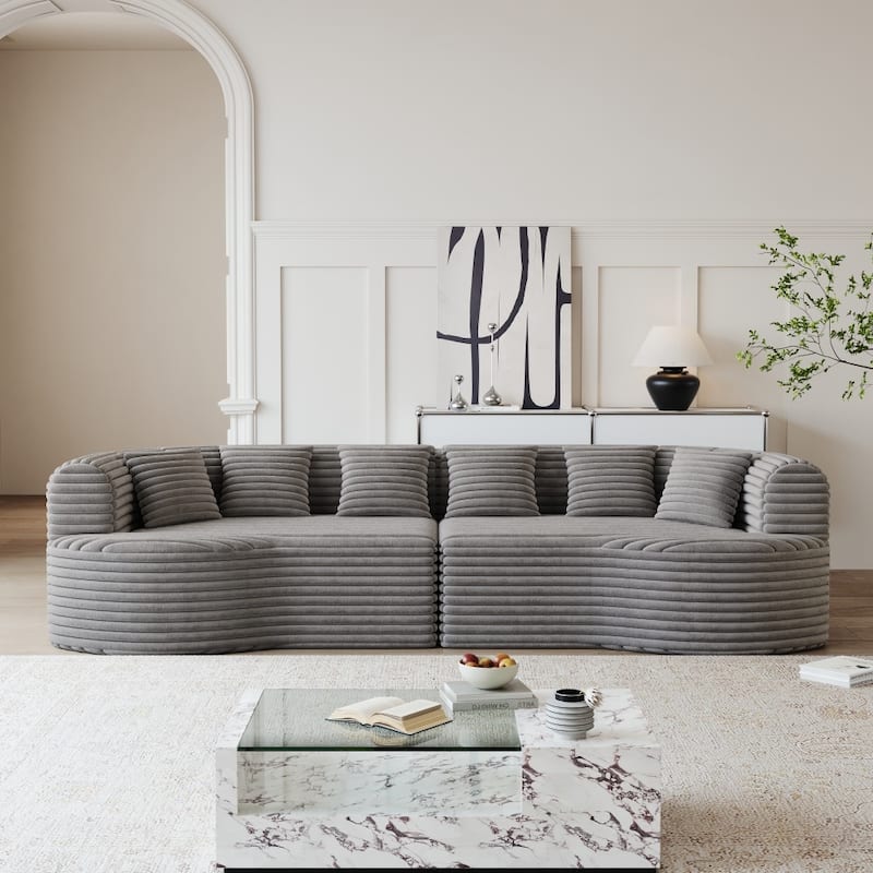 Modern Luxury Corduroy Boneless Curved Sectional Sofa with Pillows - Grey