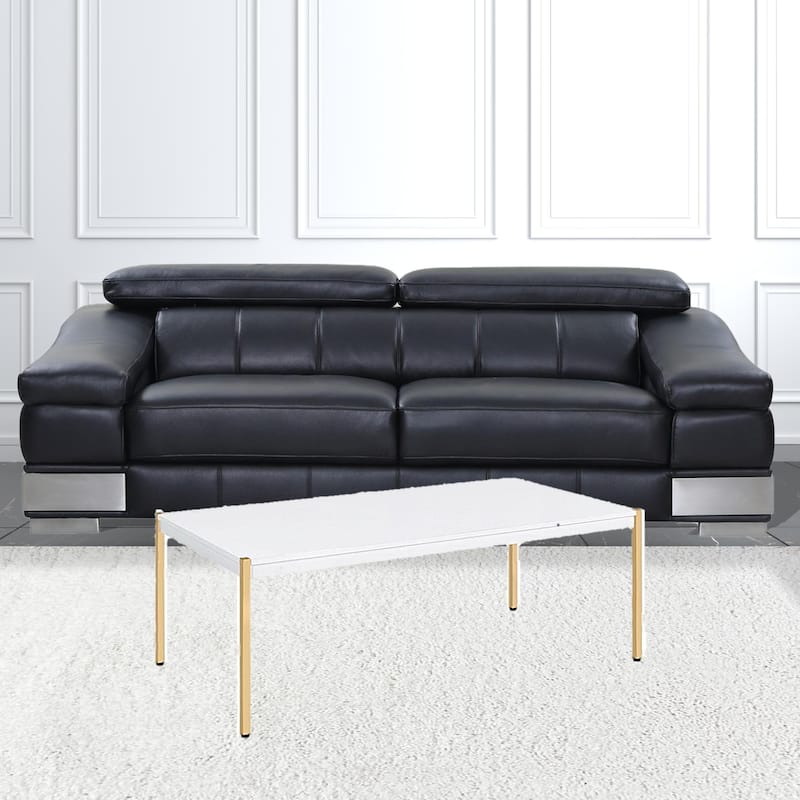 48 Inch White and Gold Wood and Metal Coffee Table for Living Room or Office - 48” x 24” x 18”
