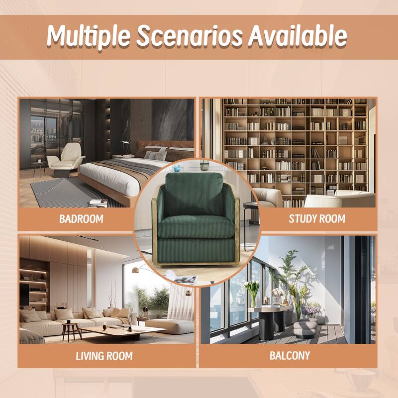 Corduroy Barrel Chair, Comfortable Living Room Accent Sofa Chair, 360 Degree Swivel Side Club Chair Leisure Arm Chair