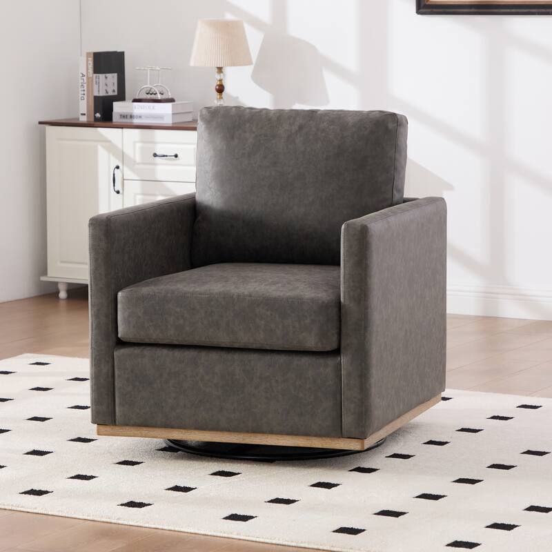 Modern PU Swivel Accent Chair with Armrest and Metal Base - Gray