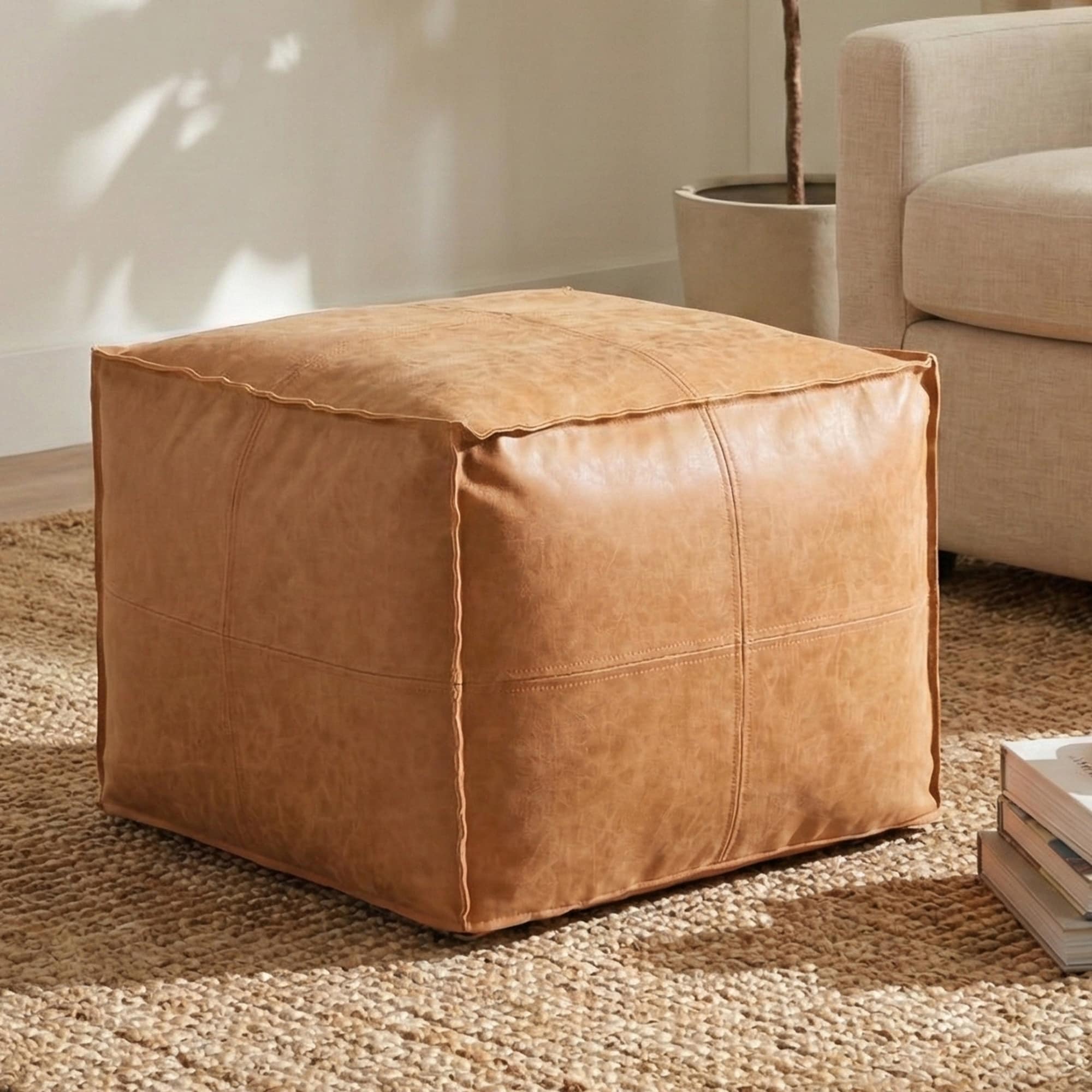 WYNDENHALL Wendal Boho Square Pouf in Faux Leather