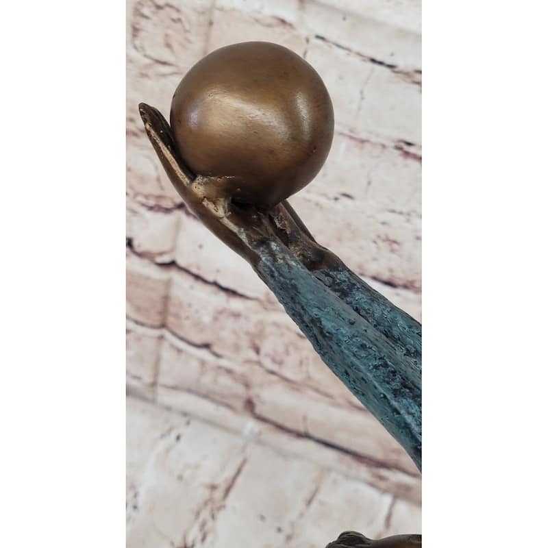Athlete Gymnast Acrobat Girl Balancing Ball Bronze Statue Sculpture Figure 15 Inches X 11 Inches